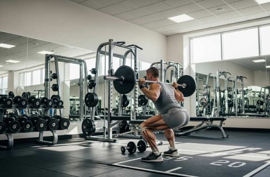 Person performing compound exercise in gym to gain muscle.