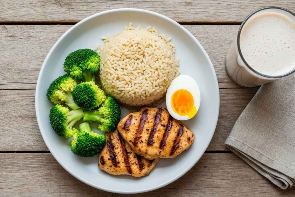 Balanced high-protein meal for supporting muscle gain.