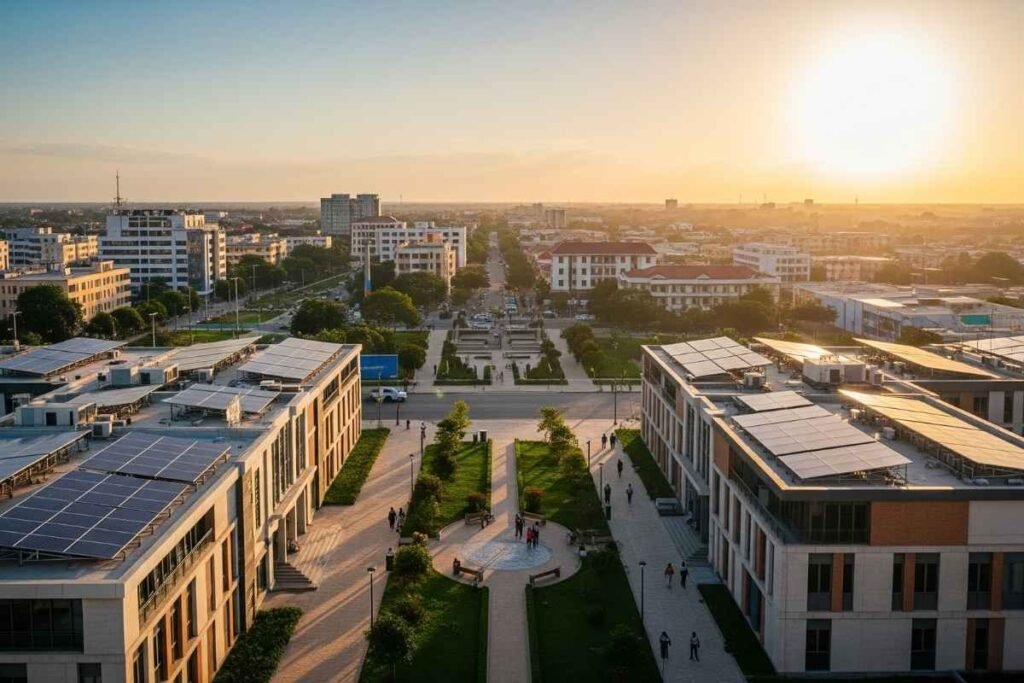 East African city showing peaceful life and sustainable development.