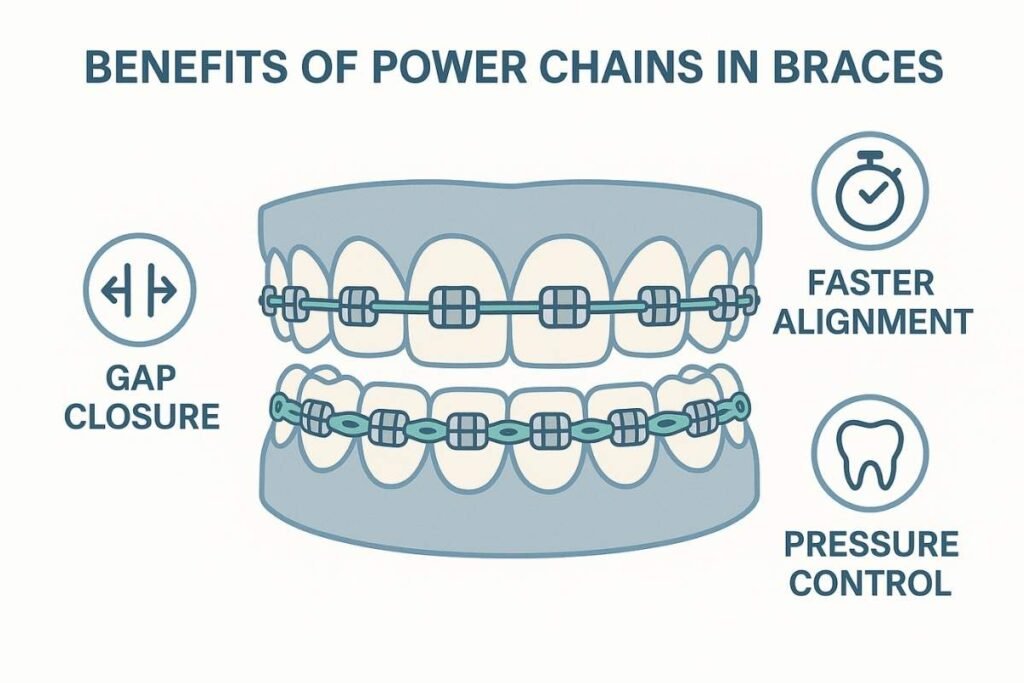  Chart showing benefits of using power chains in braces treatment