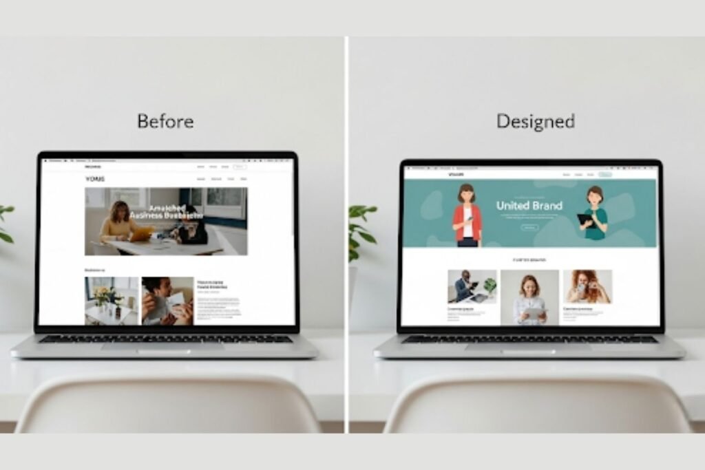 Comparison of a business before and after using Berushbrand com branding.
