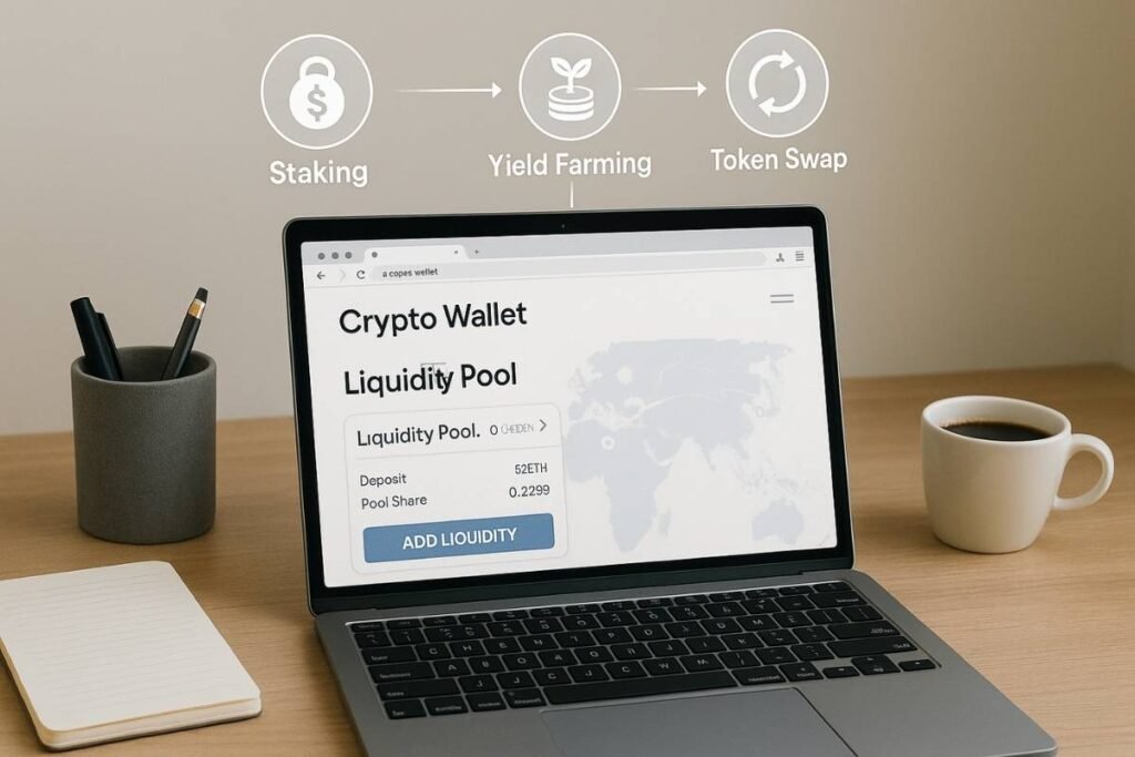 Biitland.com DeFi guide showing staking and liquidity tools
