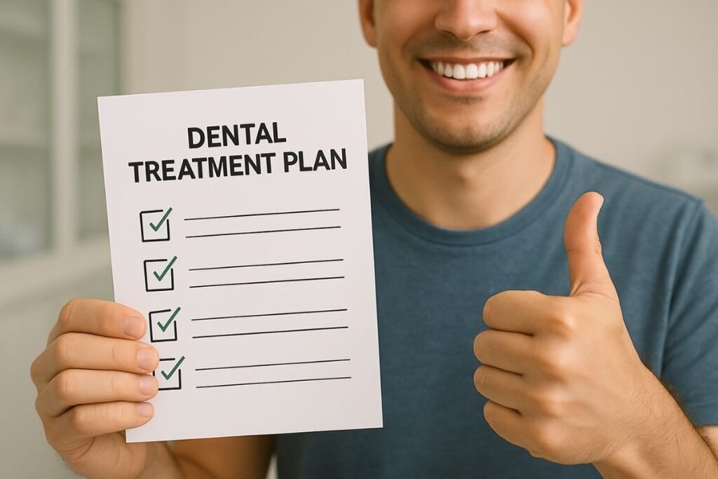 Patient with dental plan after crooked teeth correction
