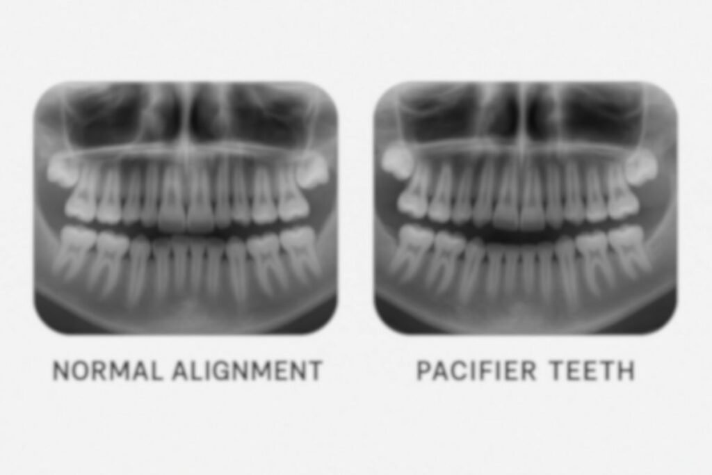 Dental x-ray comparison showing effects of pacifier teeth