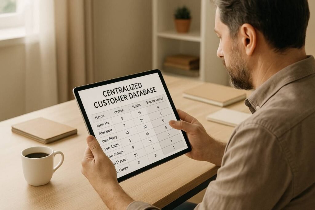 Small business owner using DGH A to organize customer data