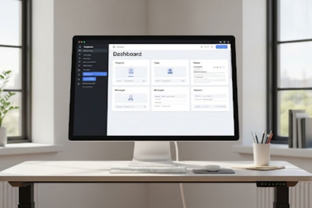 Realistic Ecmiss dashboard mockup showing core platform features
