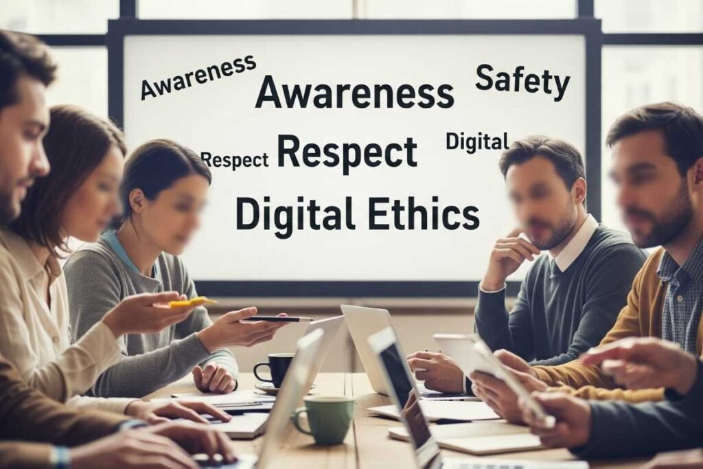 Group discussing safe digital habits related to FC2-PPV-3313044 usage.