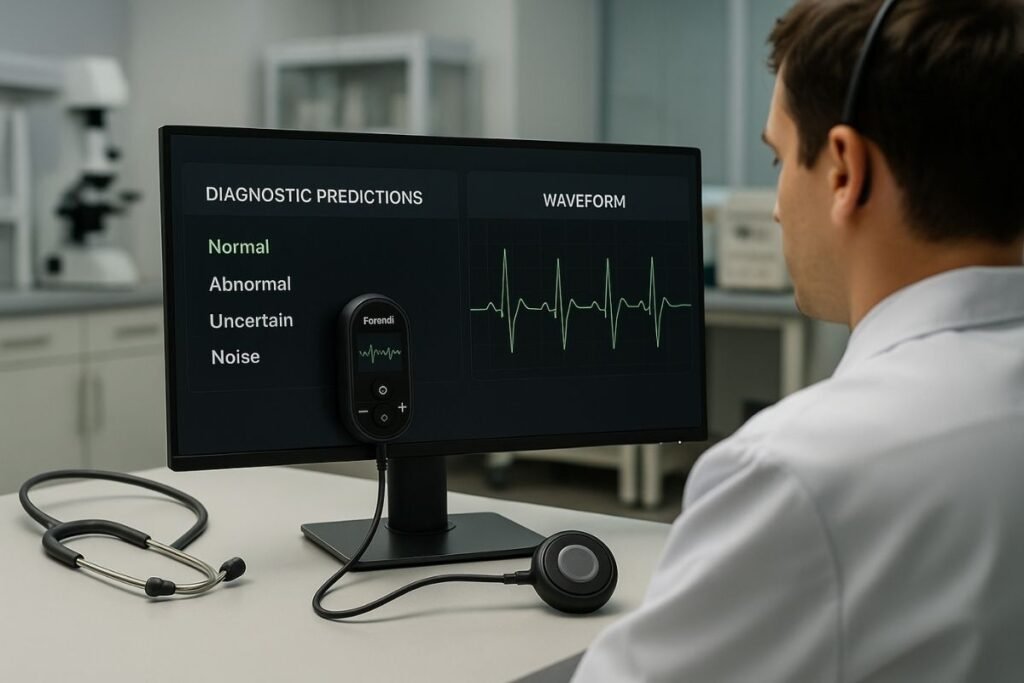 Fonendi stethoscope integrated with AI diagnostics in hospital lab