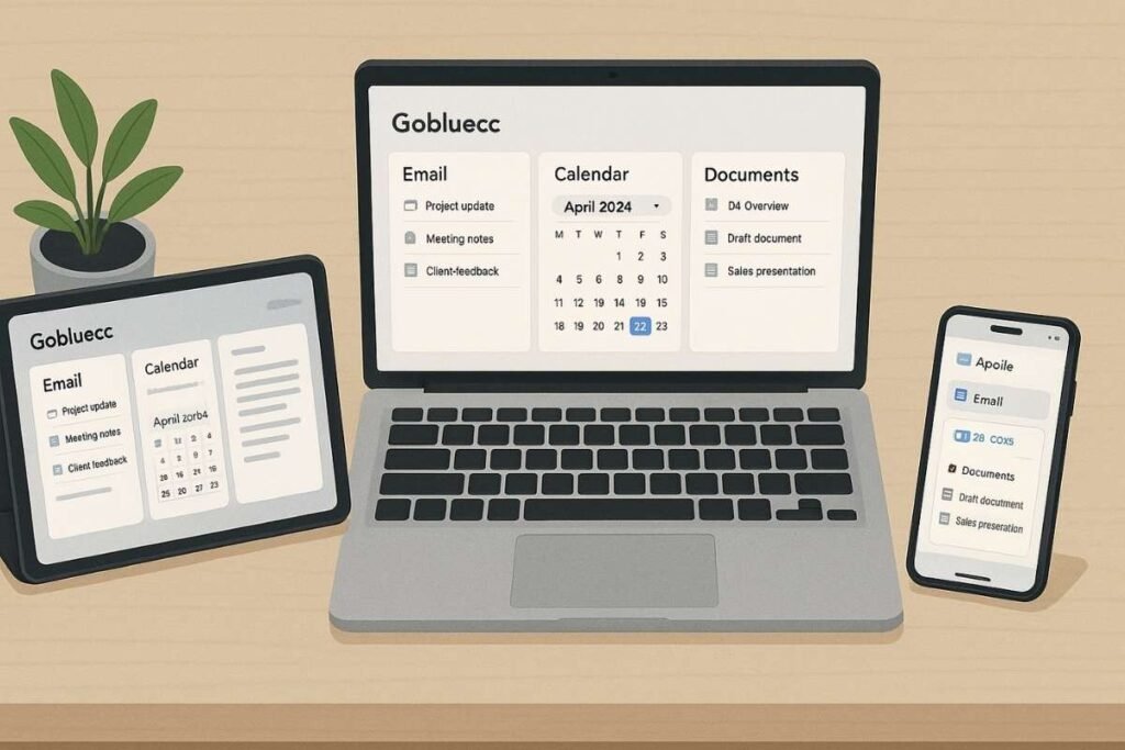 Gobluecc platform synchronized across mobile, tablet, and desktop devices