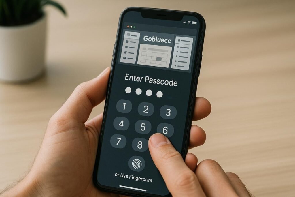 Secure login to Gobluecc via smartphone with dashboard loading