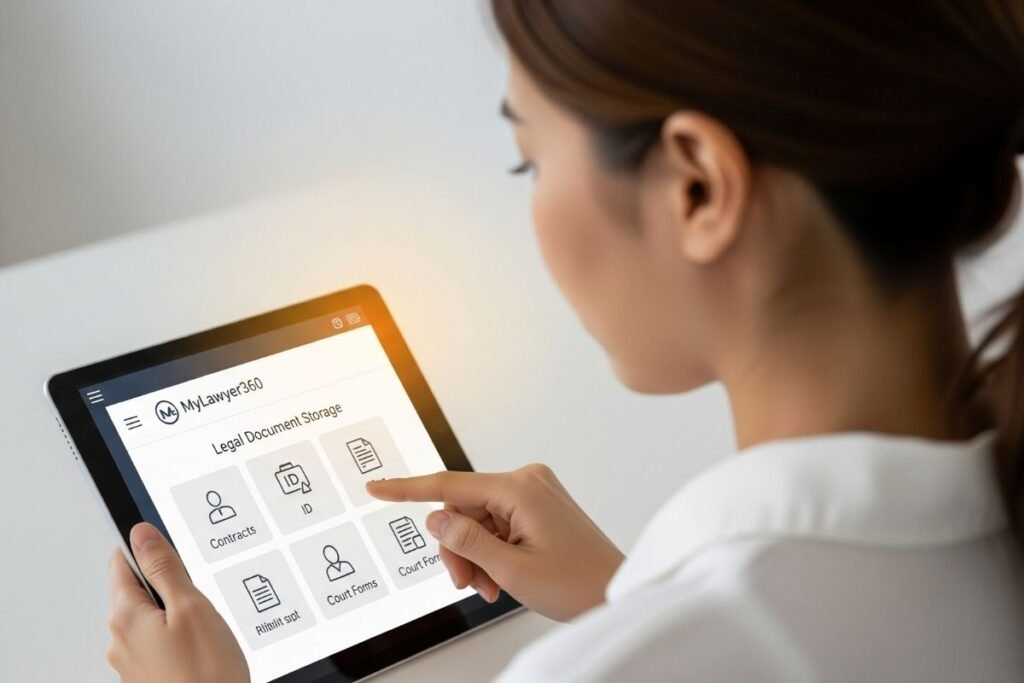 Person accessing legal documents on a tablet.
