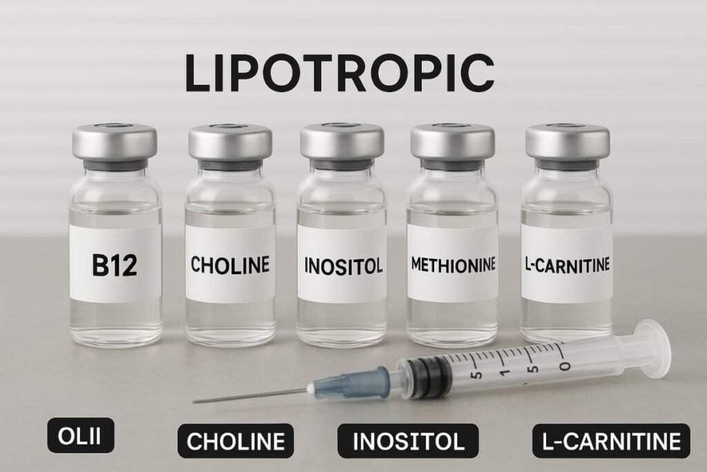 Core ingredients used in lipotropic injections displayed in vials