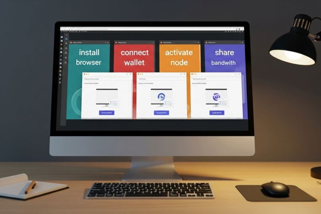 MASQ browser setup process with wallet, node, and bandwidth sharing