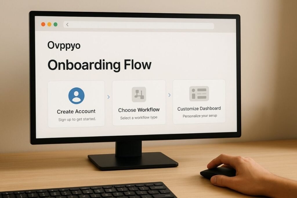 Ovppyo onboarding steps shown on a computer screen