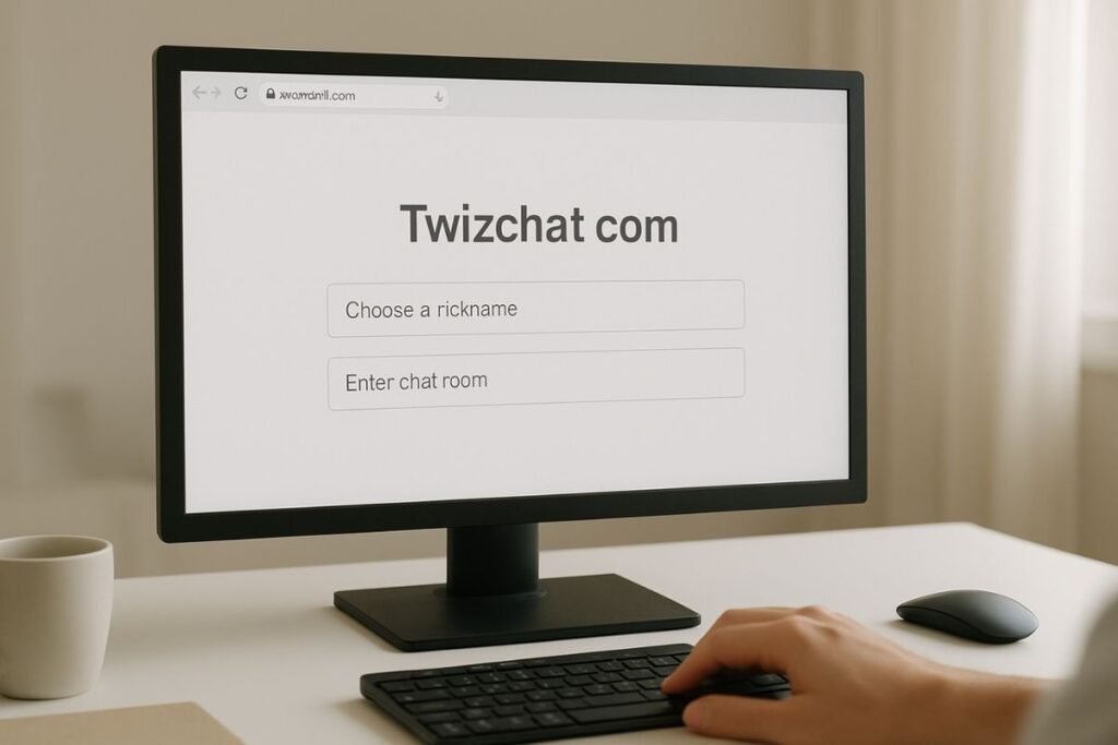 Basic Twizchat com chat room login screen with nickname input