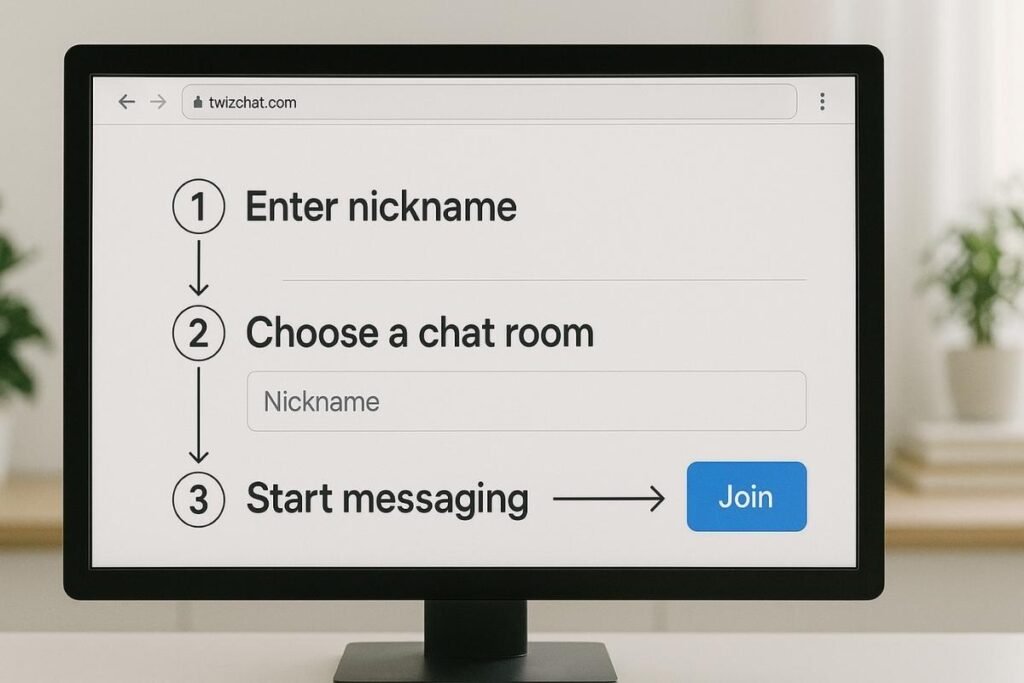 Step-by-step process of joining a chat room on Twizchat com