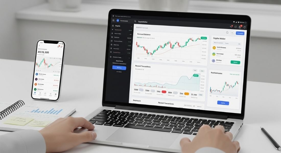 Upcoin user dashboard with crypto wallet and market charts