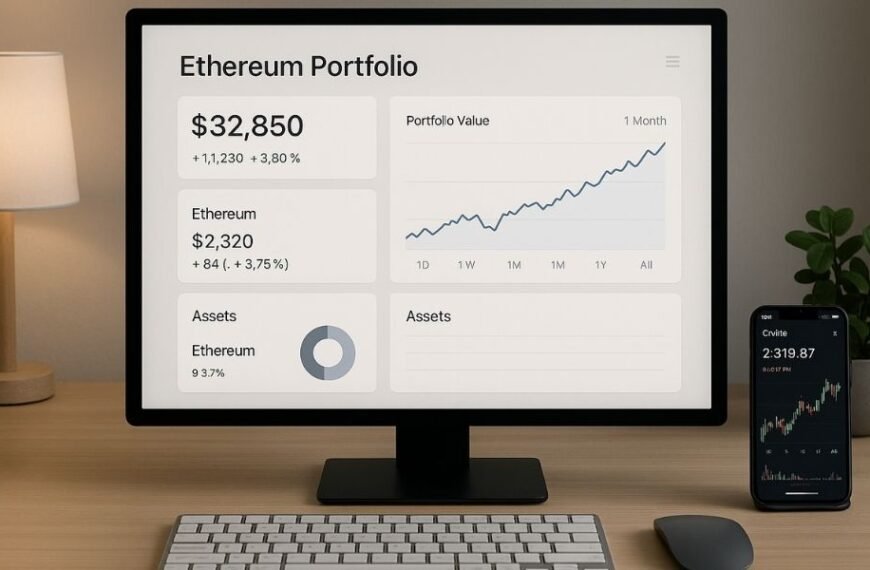 Ethereum wallet dashboard on computer and phone showcasing Ecryptobit.com interface