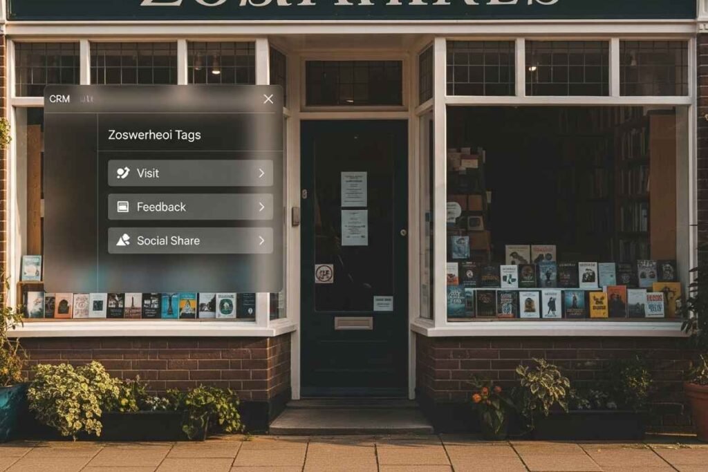 Small bookstore with CRM overlay showing Zoswerheoi tags