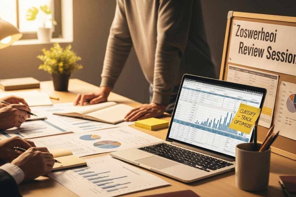 Team workspace with Zoswerheoi review materials and charts