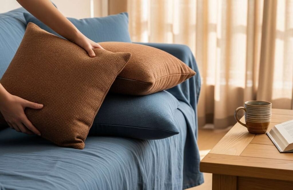 Blue and brown living room