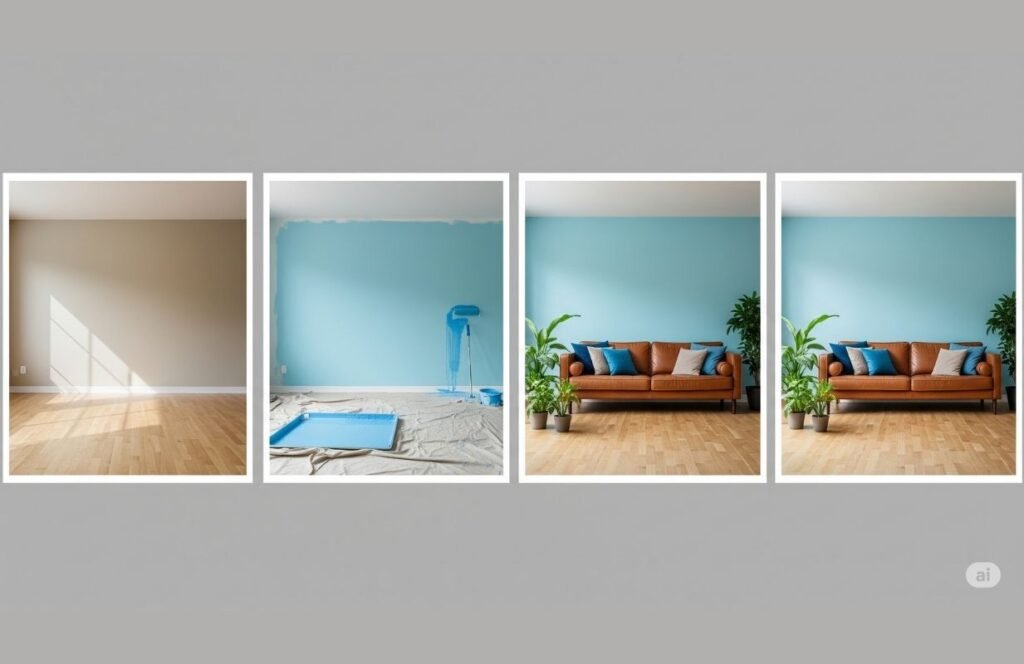 Blue and brown living room