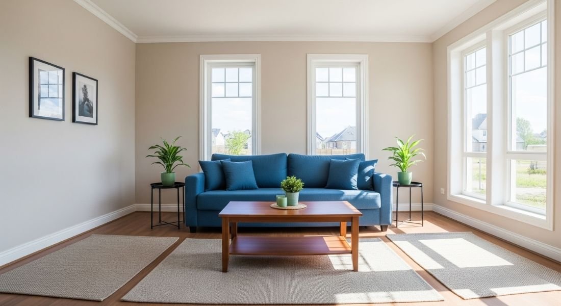 Blue and brown living room