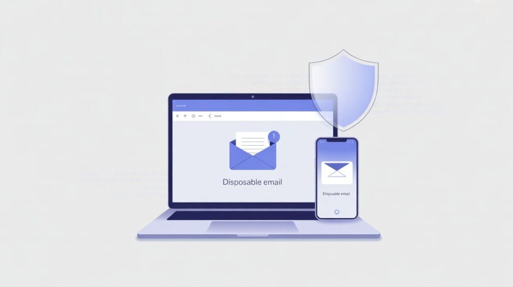 A futuristic digital background with email icons fading away, symbolizing the temporary nature of Demainmail.