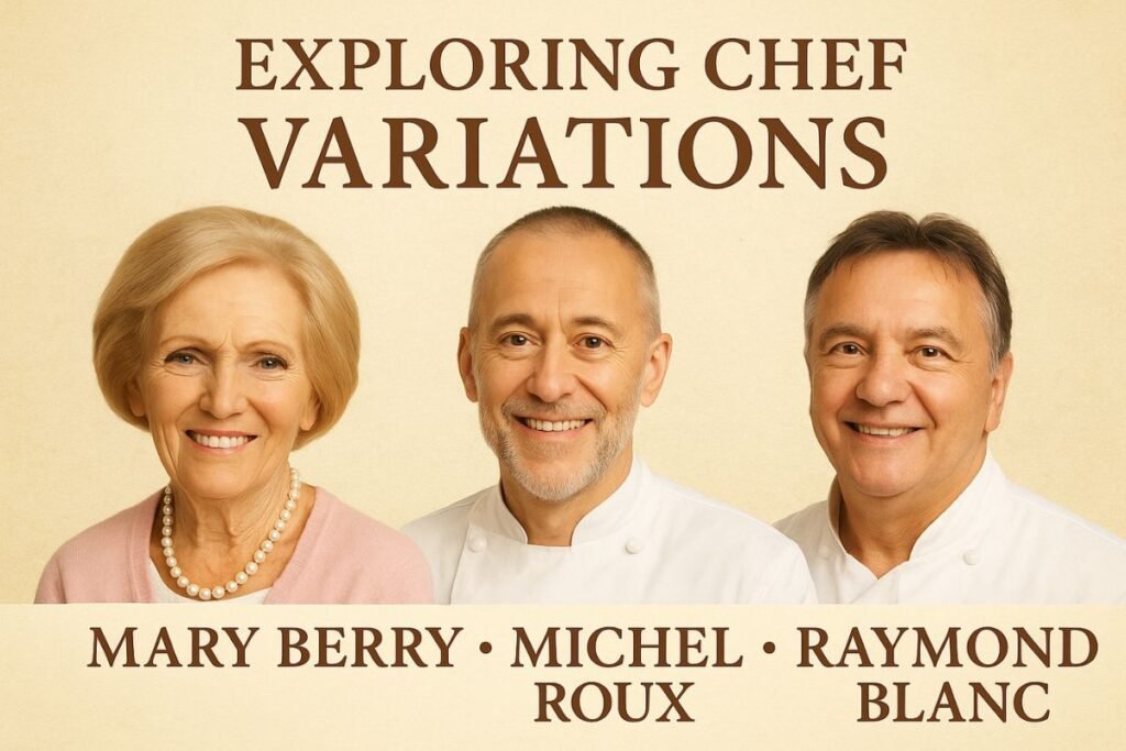 Exploring Chef Variations: Mary Berry Michel Roux and Raymond Blanc