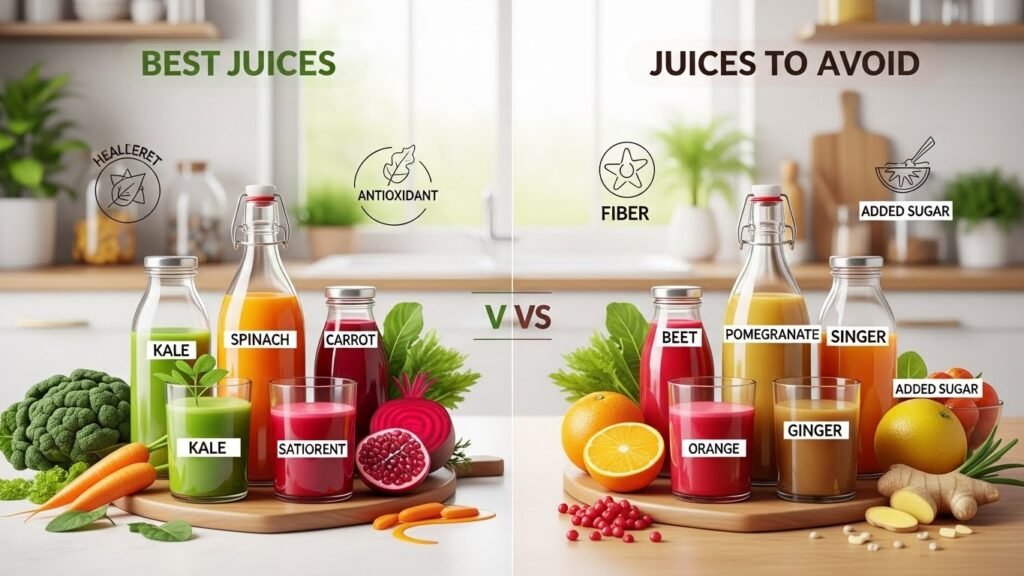 3 Day Detox Cleanse Juice bottles on kitchen counter with fruits, veggies, and blender for detox benefits.